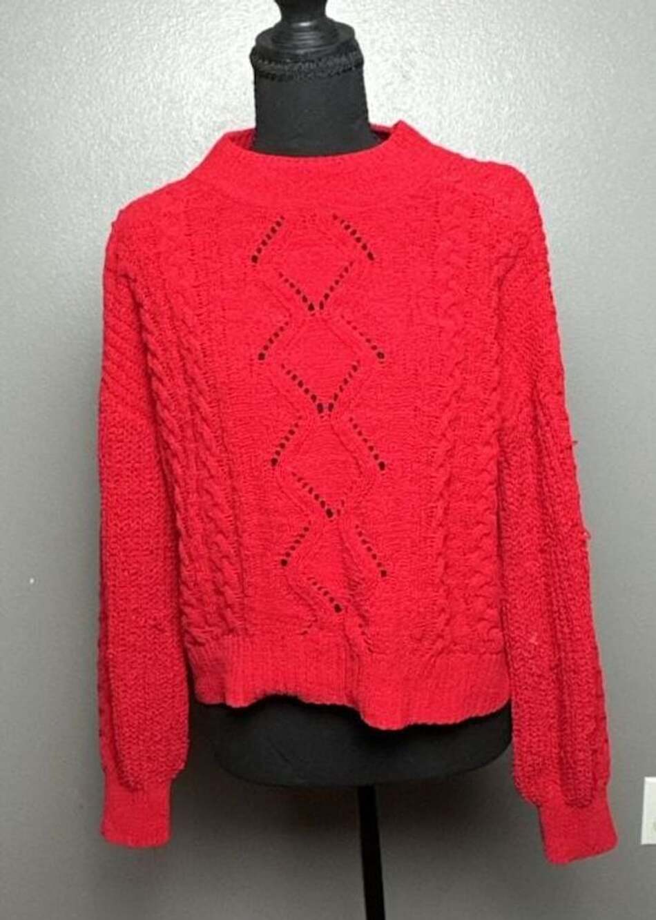No Boundaries Red Chunky Cable Knit Oversized Mock Neck Sweater